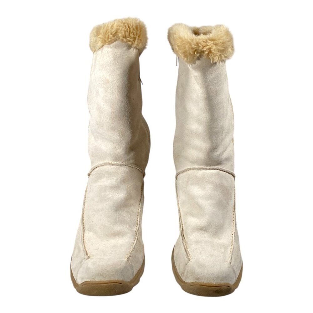 Studio Brilliant Boots Womens 11M Cream Suede Fur Mid Calf Waterproof Winter